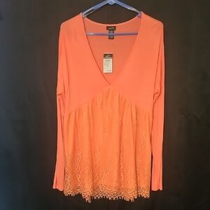 Torrid Coral Lace V-Neck Blouse